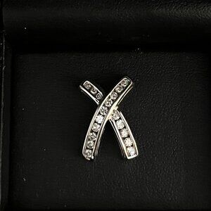 14K White Gold and Diamonds X Cross Slider Necklace Pendant